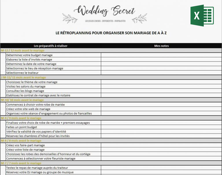 retroplanning mariage gratuit excel