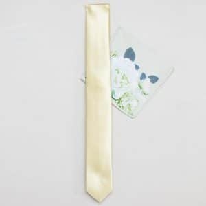 cravate mariage jaune clair et pochette fleurs mariage champetre