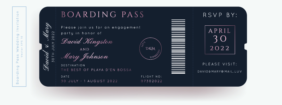 Faire part mariage billet embarquement 