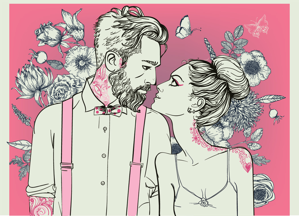 illustration couple de mariés pour faire part de mariage personnalise 